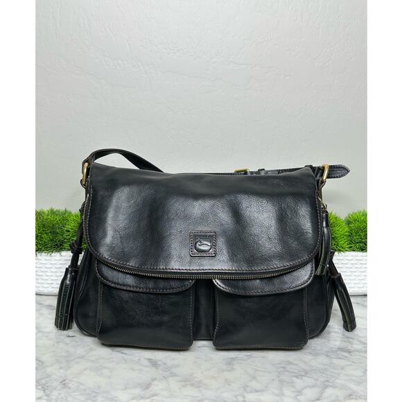 Rare Dooney and  Bourke Brown Florentine Saddle Messenger Zip Flap Foldover Bag - Picture 1 of 10